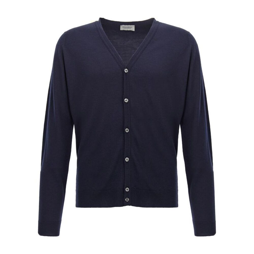 JOHN SMEDLEY Blue Wool Men's Cardigan